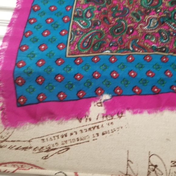 Bundle of Two Lightweight Floral Paisley Print Square Scarves in Pink & Blue - Picture 12 of 13